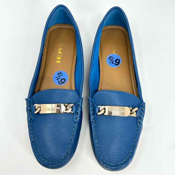 Coach Olive Blue Pebble Grain Leather Loafers Flats - Picture 5 of 15